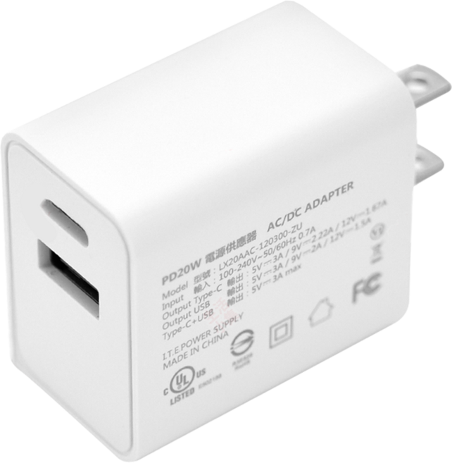 LifeHouse PD20W QC3.0 快充充電頭 雙口USB-A +Type-C 廣泛兼容, 白色, 1個