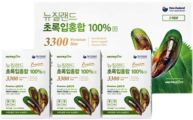 뉴트라라이프 뉴질랜드 초록입홍합 3300 프리미엄 100% 환, 99g, 3개