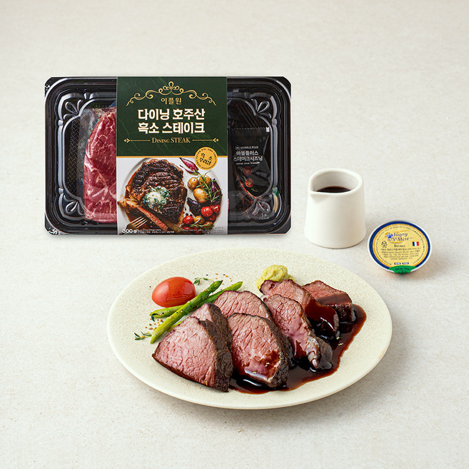 호주산 이플원 다이닝 흑소 꾸리살 스테이크 300g + 버터 10g + 스테이크 시즈닝 5g + 스테이크 소스 60g 세트 (냉장), 1세트
