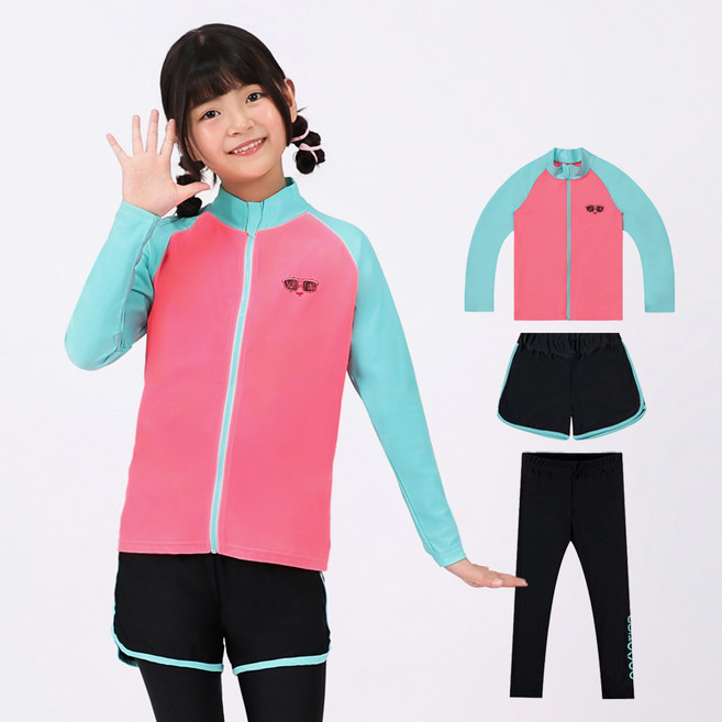 아쿠아티카 아동용 only one 래쉬가드 집업 + 워터레깅스 + 반바지 세트 AQA338