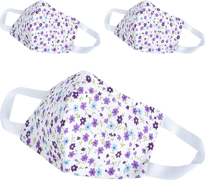 Osun 3D立體3層防水運動透氣布口罩 成人用 台灣製 CE322, 小花白, 1入, 3片