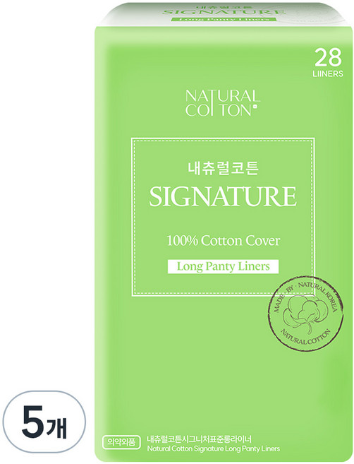 내츄럴코튼 시그니처 팬티라이너, 롱, 28개입, 5개