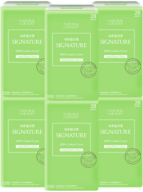 내츄럴코튼 시그니처 표준형 팬티라이너, 롱, 28개입, 6개