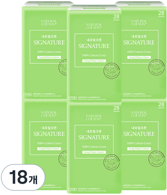 내츄럴코튼 시그니처 표준형 팬티라이너, 롱, 28개입, 18개