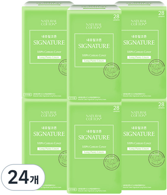 내츄럴코튼 시그니처 팬티라이너, 롱, 28개입, 24개