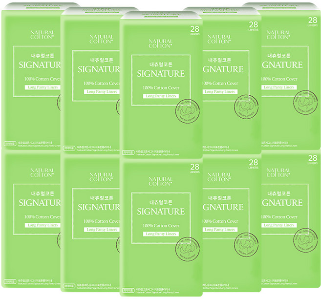 내츄럴코튼 시그니처 팬티라이너, 롱, 28개입, 10개
