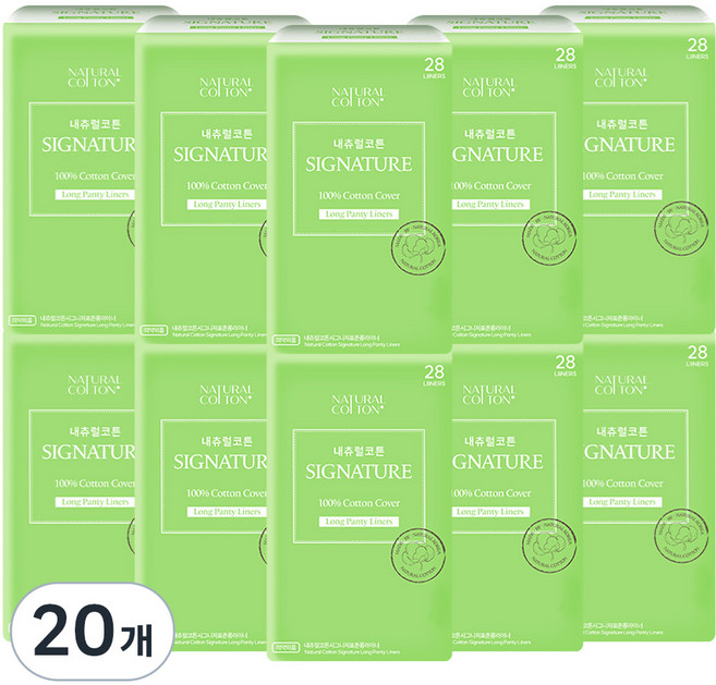 내츄럴코튼 시그니처 팬티라이너, 롱, 28개입, 20개