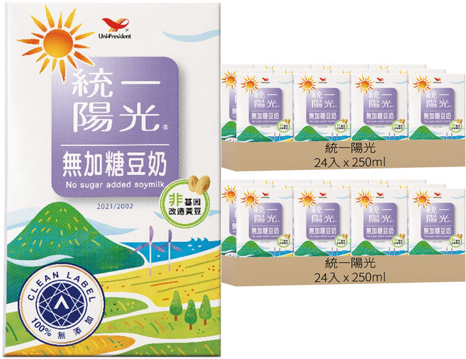 統一陽光 無加糖豆奶, 250ml, 48入
