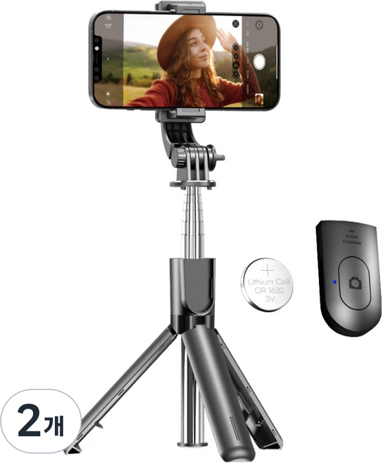 셀루미 초경량 초소형 스마트폰 셀카봉 삼각대 121g, SEL-AT680M, 매트 블랙, 2개