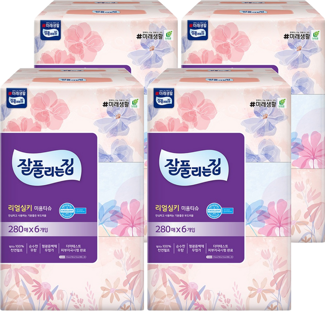 잘풀리는집 천연펄프 미용티슈 2겹, 280매입, 24개