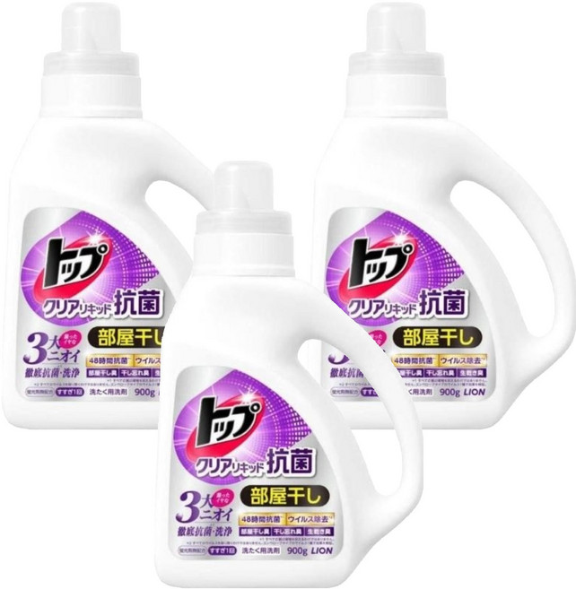 LION 獅王 Top 抗菌24H洗衣精, 900g, 3瓶