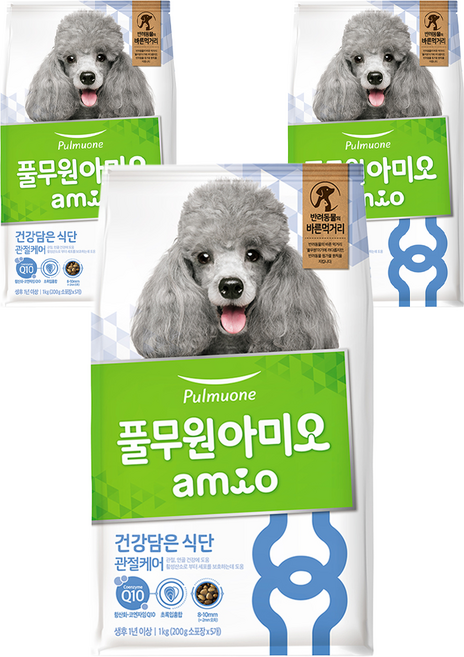 풀무원아미오 강아지 건강담은 식단 기능성 사료, 뼈/관절강화, 1kg, 3개