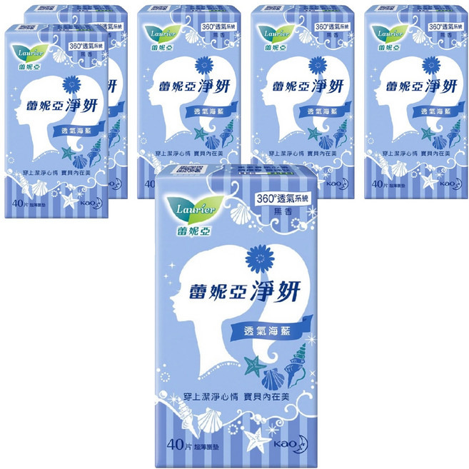 Laurier 蕾妮亞 台灣公司貨 淨妍護墊 無香 透氣海藍, 14cm, 40片, 6包