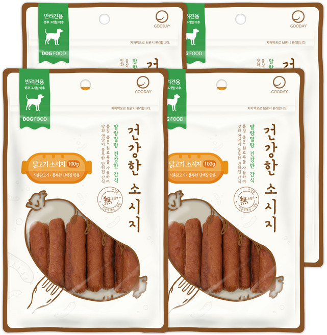 굿데이 건강한 소시지 강아지 간식, 닭고기 맛, 100g, 4개