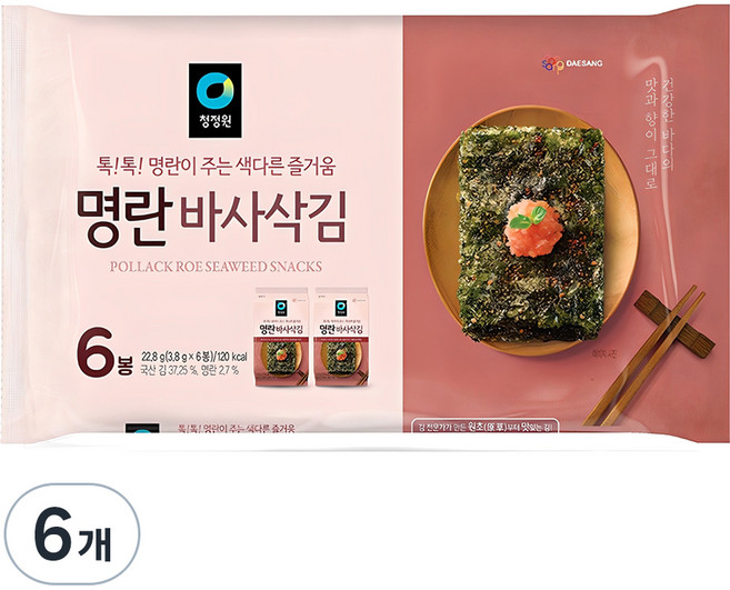 청정원 명란맛 바사삭김, 22.8g, 6개