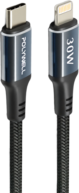 POLYWELL 寶利威爾 夜曜石系列 Type-C To L蘋果快充編織線 PD30W PW15-W45-A424, 200cm, 黑色, 1條