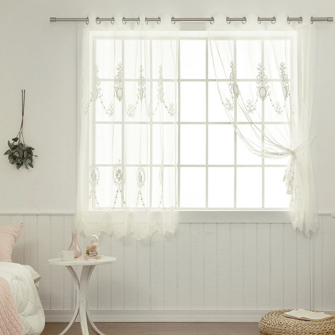 까르데코 플라워팟 레이스 커튼 2p