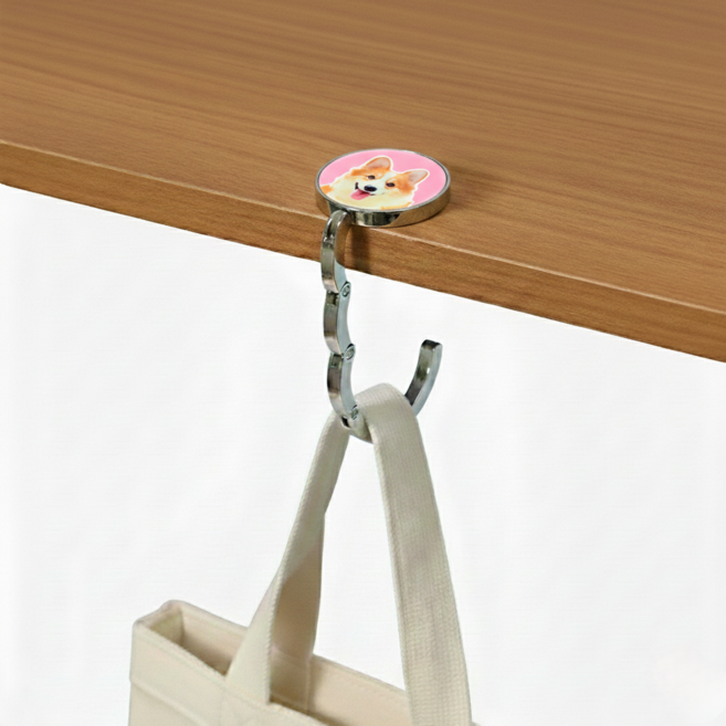 미소로운 이동식 가방걸이 4.5cm, 핑크 강아지, 2개