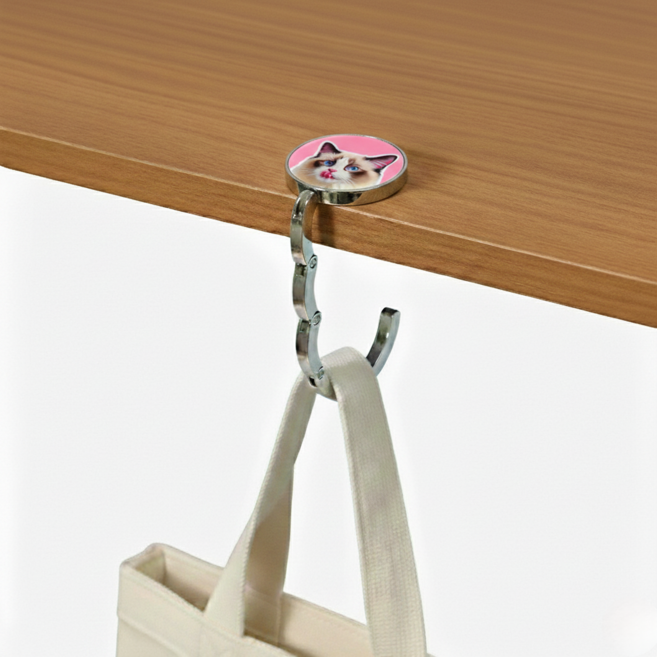 미소로운 이동식 가방걸이 4.5cm, 핑크 고양이, 2개