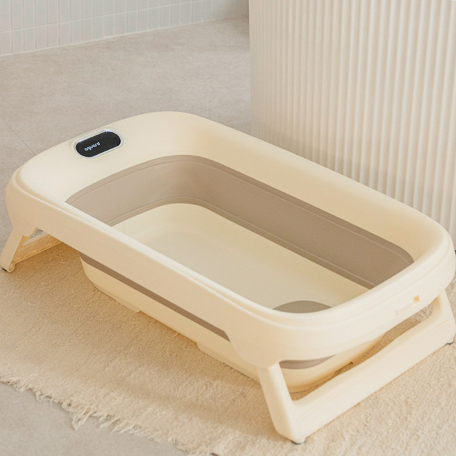 아가드 유아용 디지털 온도 측정 접이식 욕조, 아이보리+베이지