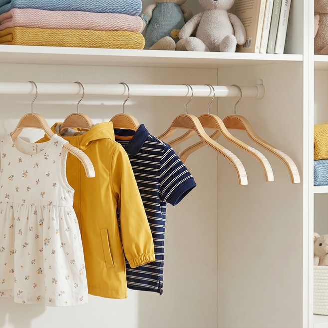 마메 논슬립 우드 옷걸이 소형, 나무색, 6개