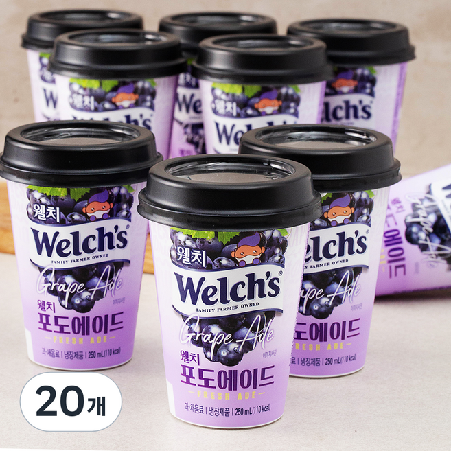 웰치스 푸르밀 포도에이드, 250ml, 20개