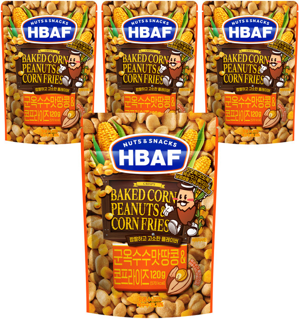 바프 군옥수수맛 땅콩 앤 콘프라이즈 가미땅콩, 120g, 4개