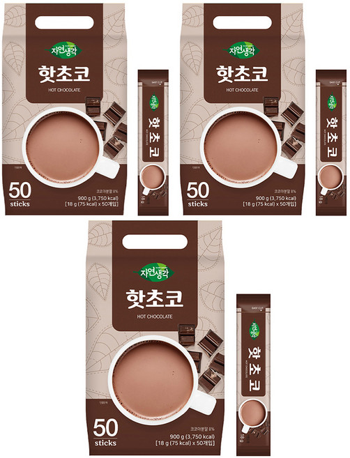 자연생각 핫초코 스틱, 3개, 50개입, 18g