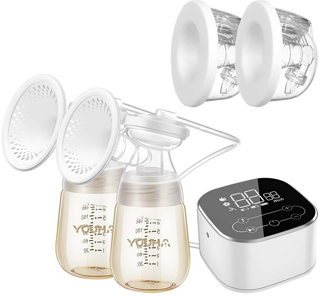 YOUHA 優合 雙邊電動吸乳器 YH-5020S + 優捷 Express Cups Plus 雙邊免手持真空集乳杯 24mm 超值組, 黑色, 1組