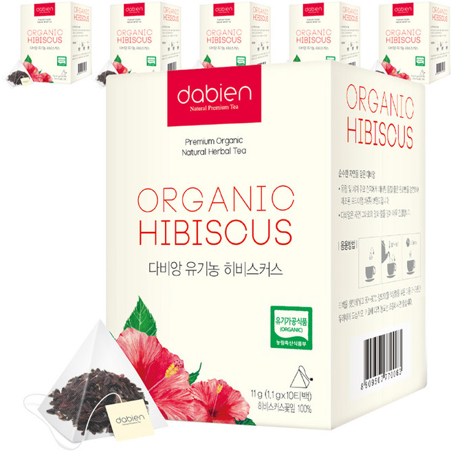 다비앙 유기농 히비스커스차 침출차 티백, 1.1g, 10개입, 6개