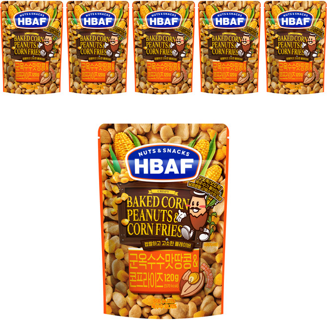 바프 군옥수수맛 땅콩 앤 콘프라이즈 가미땅콩, 120g, 6개