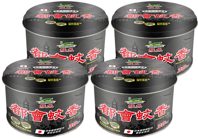 鱷魚 淡煙蚊香鐵罐 30卷 附蚊香盤及鐵片插座, 450g, 4罐