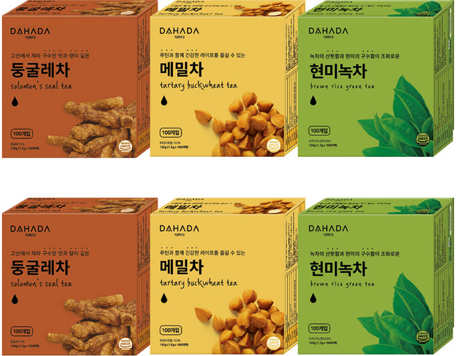 다하다 현미녹차 둥굴레차 메밀차 3종 300티백 세트, 2세트