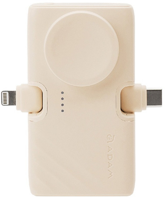 ADAM elements 亞果元素 三合一 折疊口袋行動電源 5000mAh USB-C + Lightning + Apple Watch, GRAVITY 3, 奶荼色