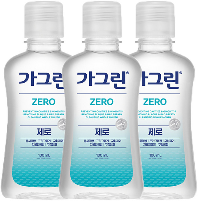 가그린 제로 구강청결제, 100ml, 3개