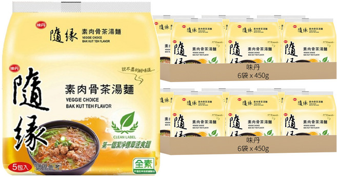 味丹 隨緣 素肉骨茶湯麵 90g, 60包