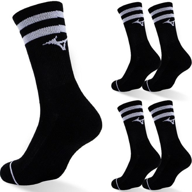 미즈노 리버스 더블 쿠션 크루 양말, 블랙, 5개