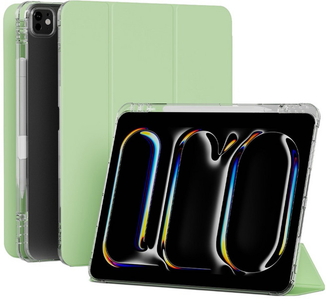 요거 아이패드 케이스 애플펜슬 수납 반투명 태블릿 PC 스마트 커버, 라이트그린, 1개