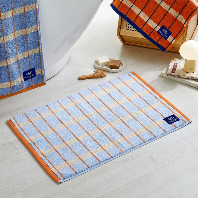 모던하우스 ETF 멀티 체크 타월 발매트, 스카이