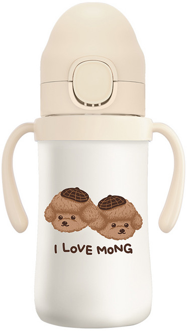 유비맘 스테인리스 초코몽이 원터치 빨대컵, 220ml, 1개, 베이지