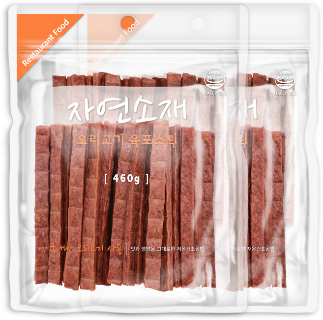 굿데이 자연소재 강아지간식, 오리고기 육포스틱 맛, 460g, 2개