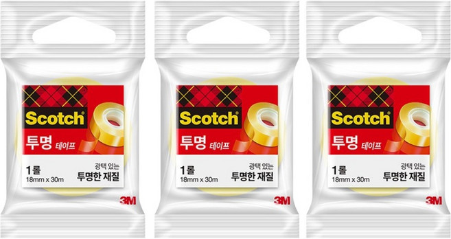 스카치 투명 테이프 리필 550R 18mm x 30m, 3개