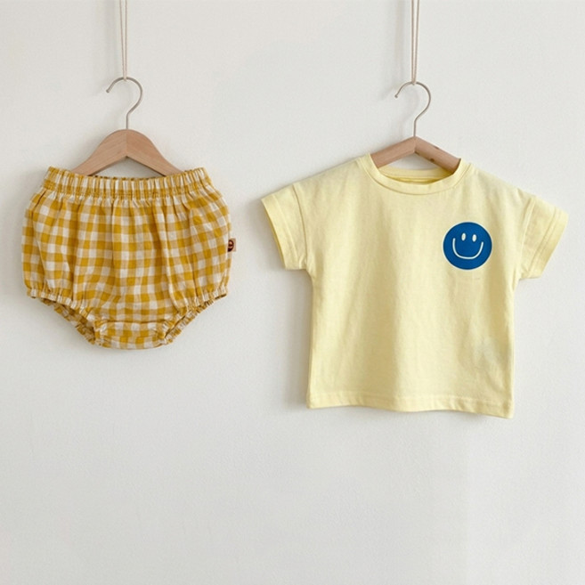 조이멀티 스마일 반팔 체크 아동 블루머 상하세트