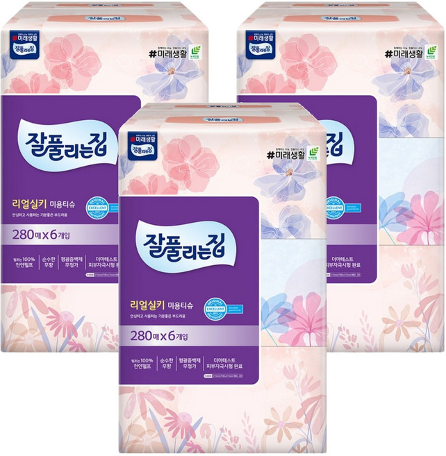 잘풀리는집 천연펄프 미용티슈 2겹, 280매입, 18개