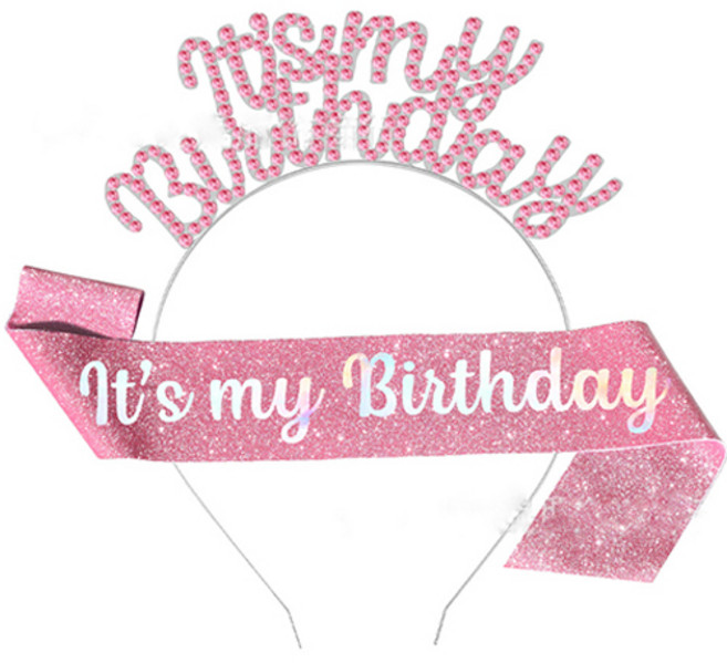 이자벨홈 레인보우 it's my birthday 생일파티 어깨끈 머리띠 세트, 핑크, 1세트
