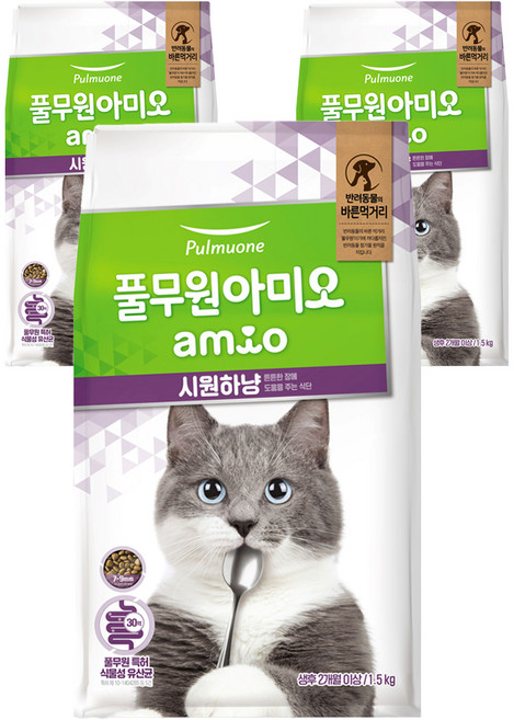 풀무원아미오 전연령 고양이 시원하냥 건식사료, 닭, 1.5kg, 3개