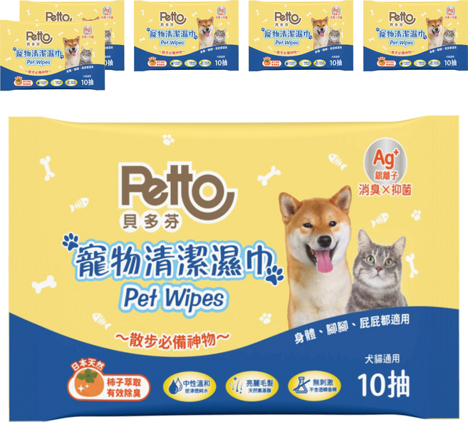 Petto 貝多芬 寵物清潔濕巾, 10, 6包