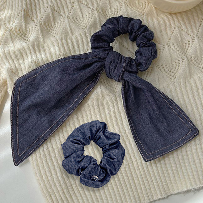 페이퍼먼츠 슈슈 리본 데님 곱창 헤어끈 2종 세트 10606 리본곱창끈(24 x 9 cm) 베이직 곱창끈(10cm)