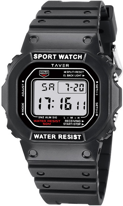 TAVER 알람 라이트 스톱워치 전자 디지털 손목시계 T24003