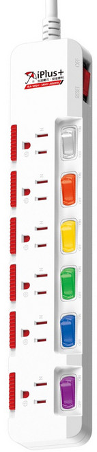 iPlus 保護傘 7切6座防塵旋轉扁插延長線, 1.2m, 白色, 1條